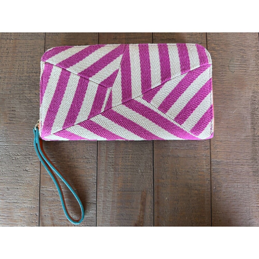 Striped Pink White Orange Fun Summer Wedding Clutch Wallet Purse